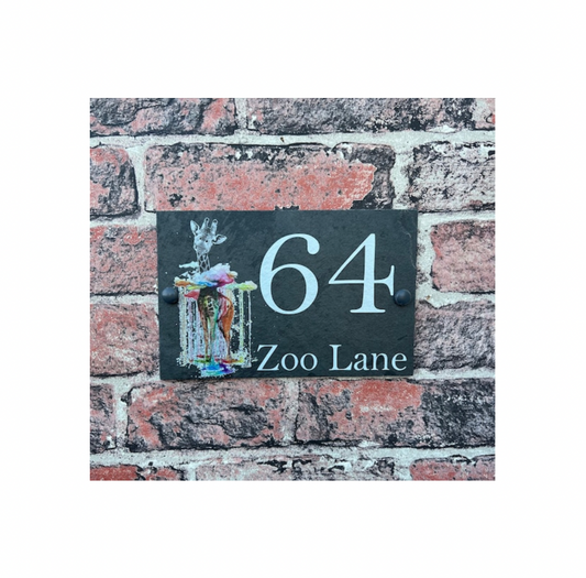 Giraffe slate house sign