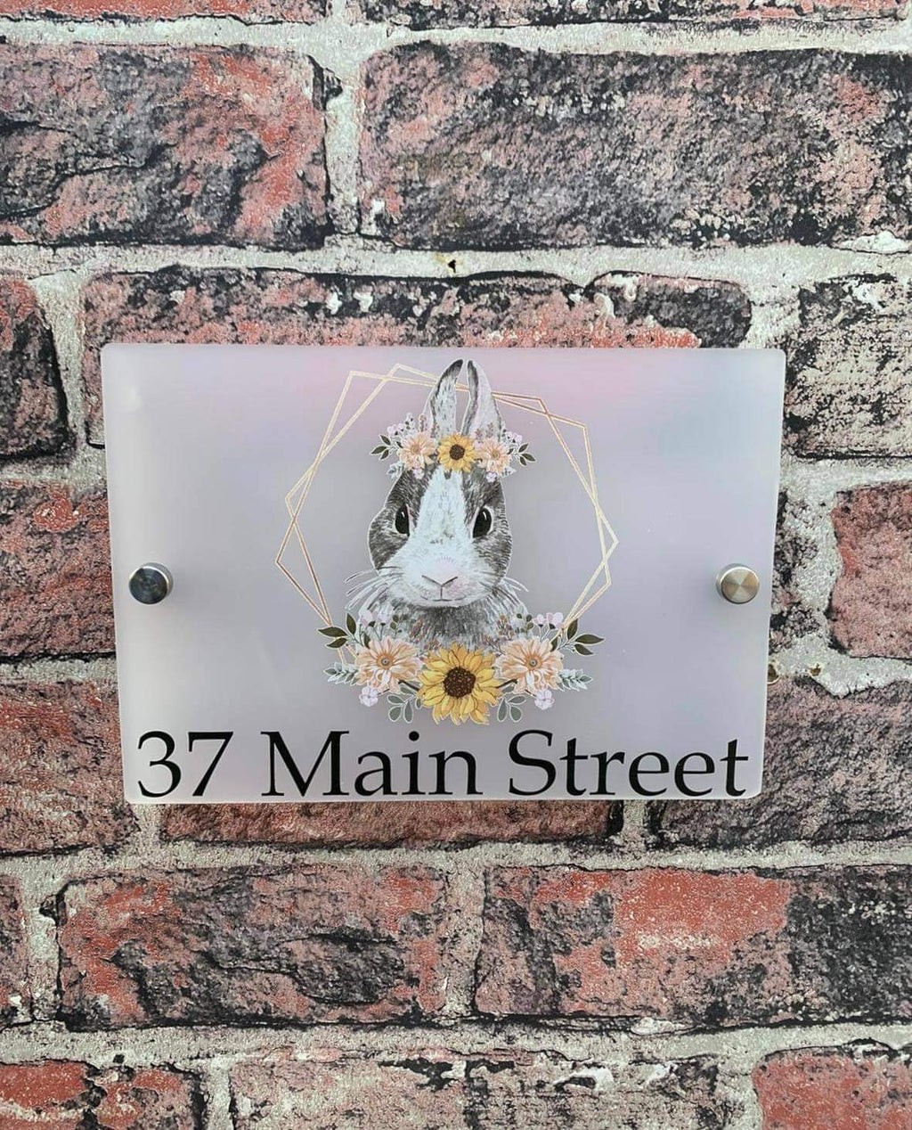 Floral rabbit acrylic house sign
