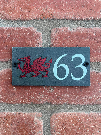 Number slate house sign Welsh dragon small