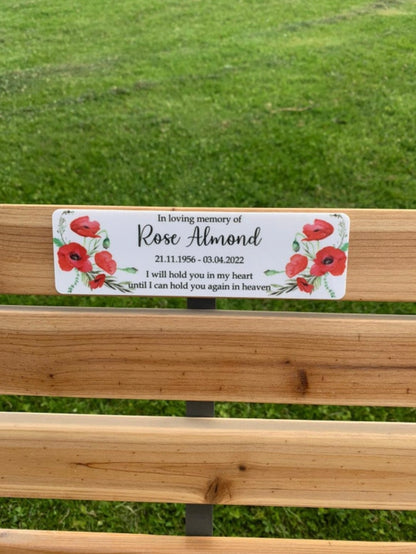 Acrylic poppy bench memorial plaque