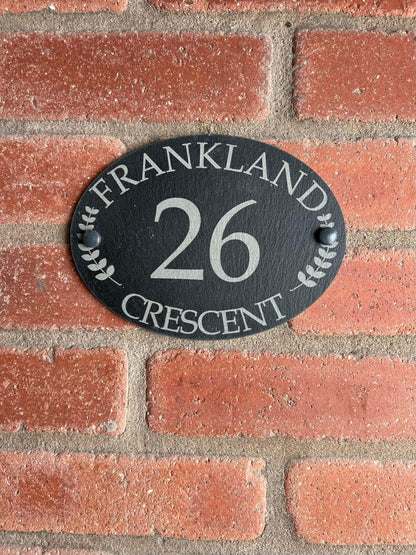 Oval Leaf slate house sign