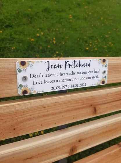 Acrylic sunflower bench memorial plaque
