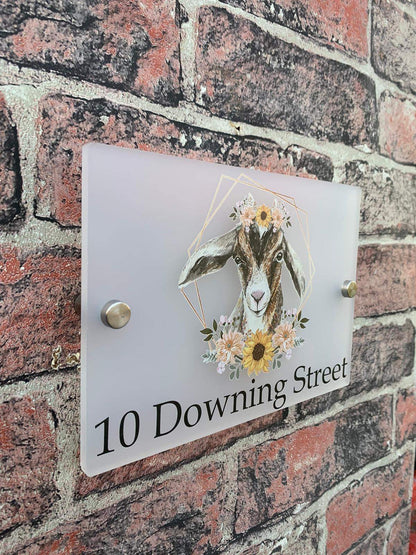 Floral goat acrylic house sign