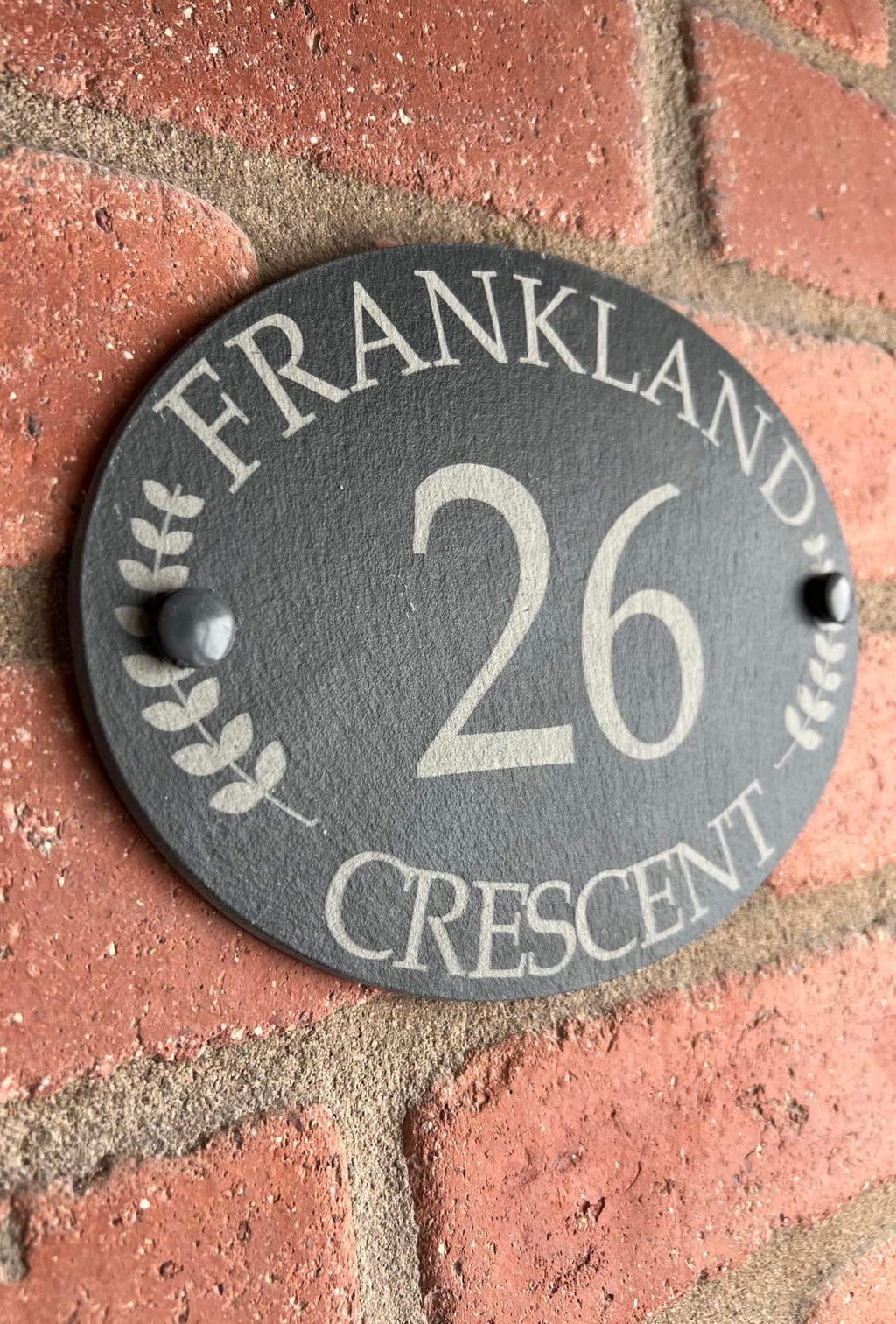 Oval Leaf slate house sign