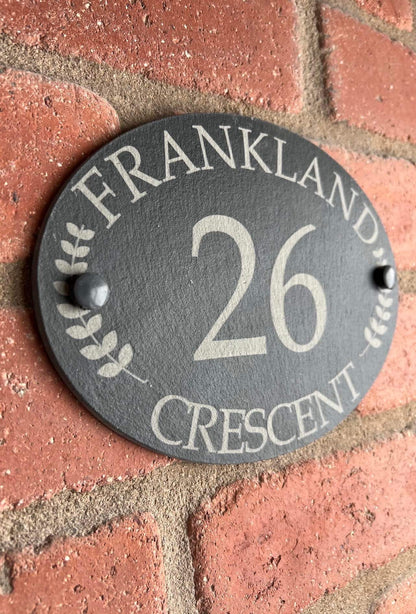 Oval Leaf slate house sign