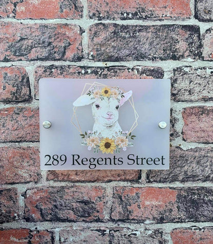 Floral lamb acrylic house sign