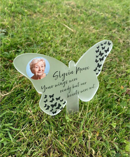 Butterfly memorial stake your wings were ready