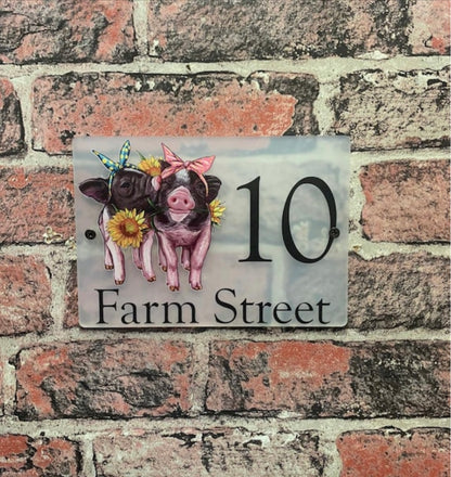 Floral pig acrylic house sign