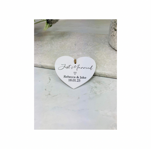 BOGOF Just married hanging heart keepsake