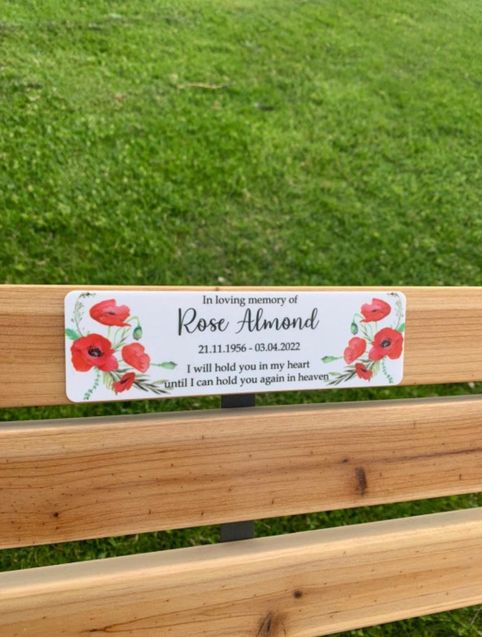 Acrylic poppy bench memorial plaque