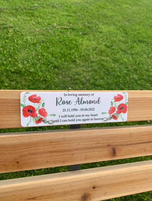 Acrylic poppy bench memorial plaque