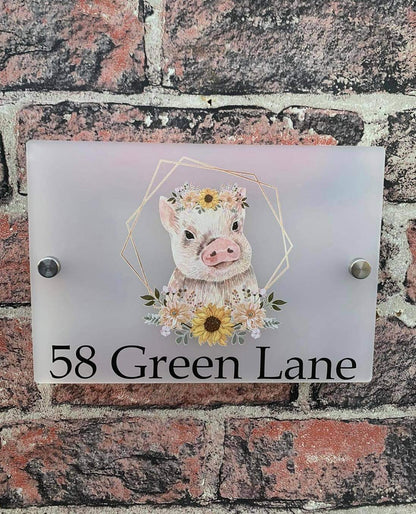 Floral pig acrylic house sign