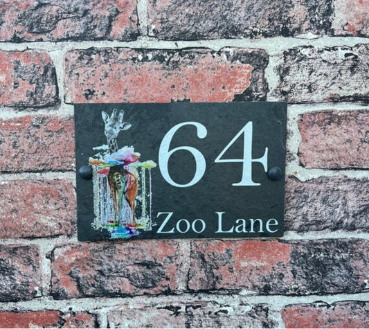 Giraffe slate house sign