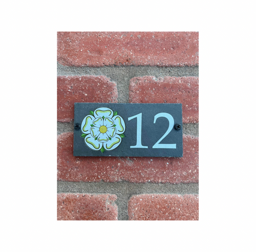 Number slate house sign Yorkshire rose small