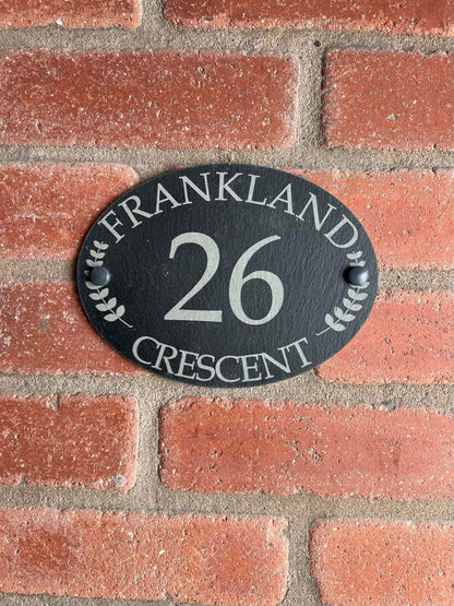 Oval Leaf slate house sign