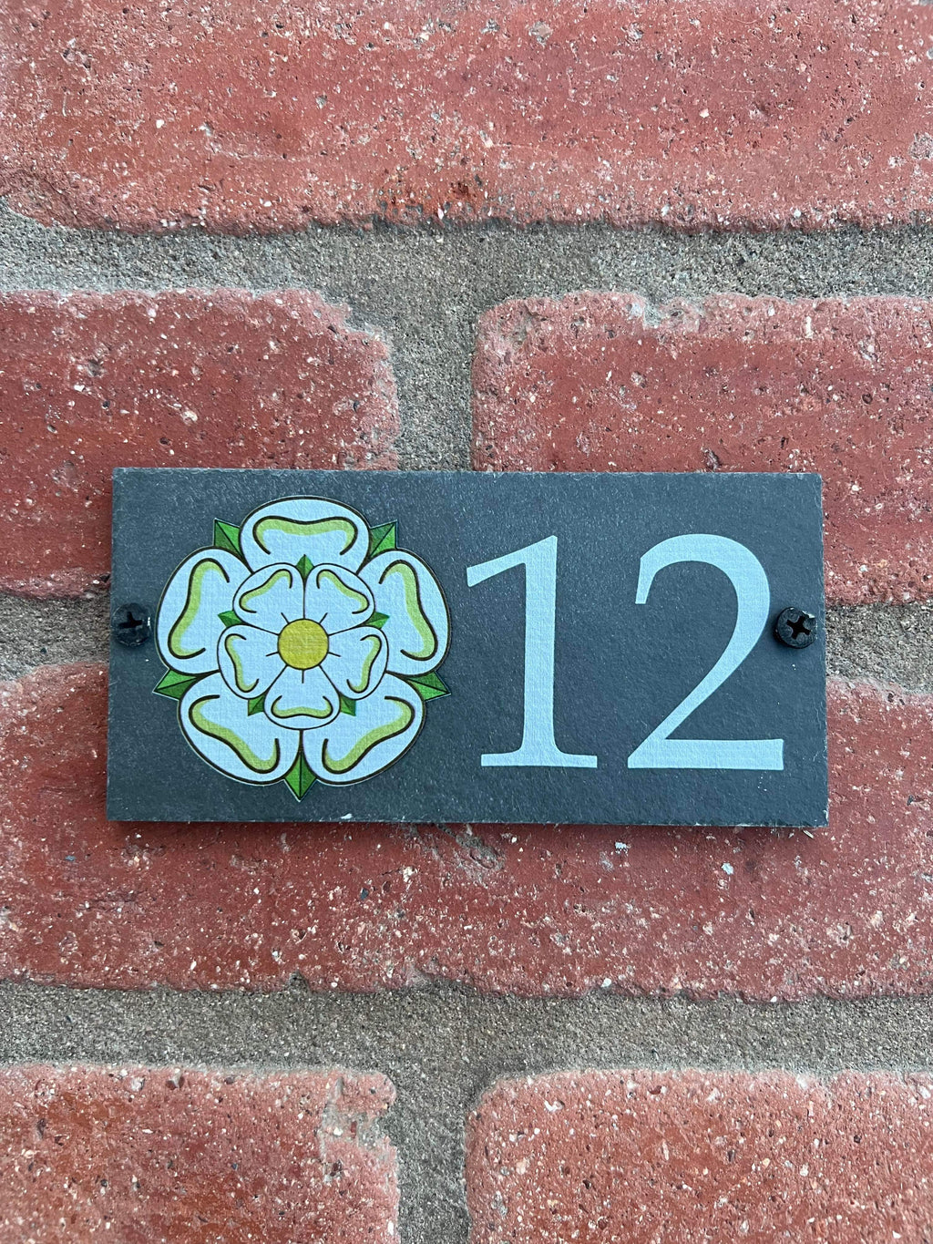 Number slate house sign Yorkshire rose small