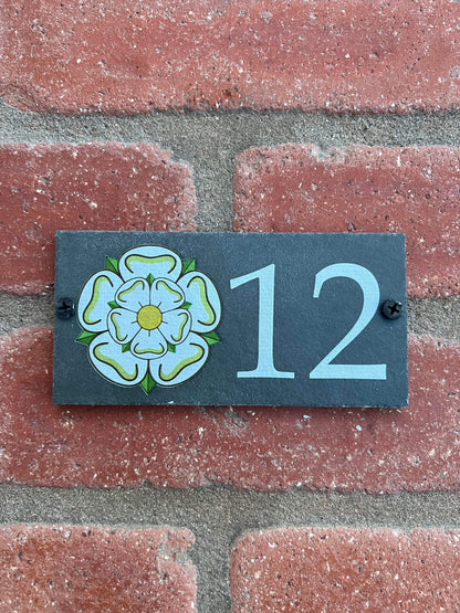 Number slate house sign Yorkshire rose small