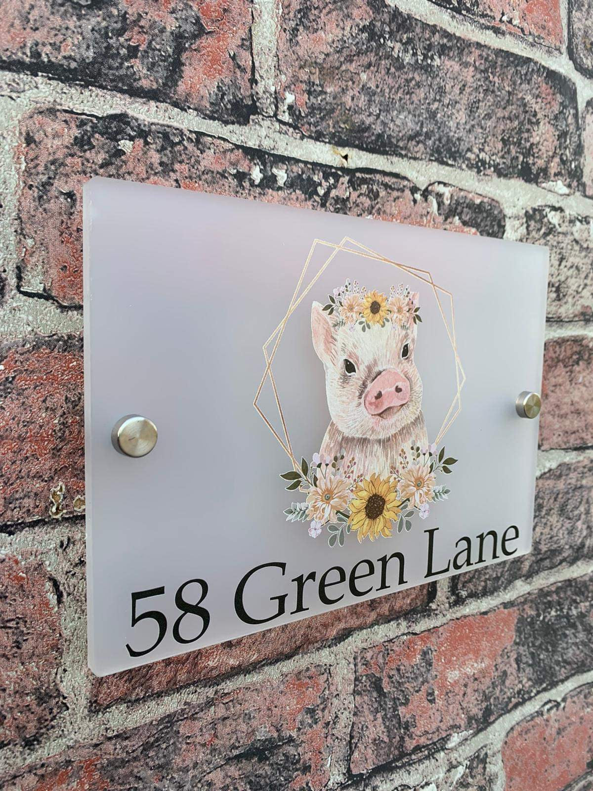 Floral pig acrylic house sign