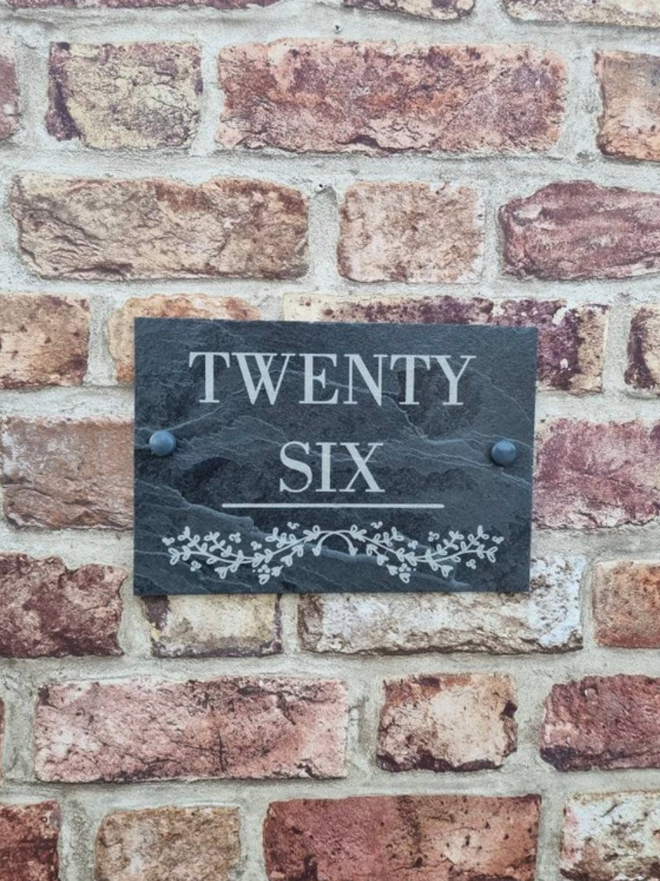 Leaf divider slate house sign