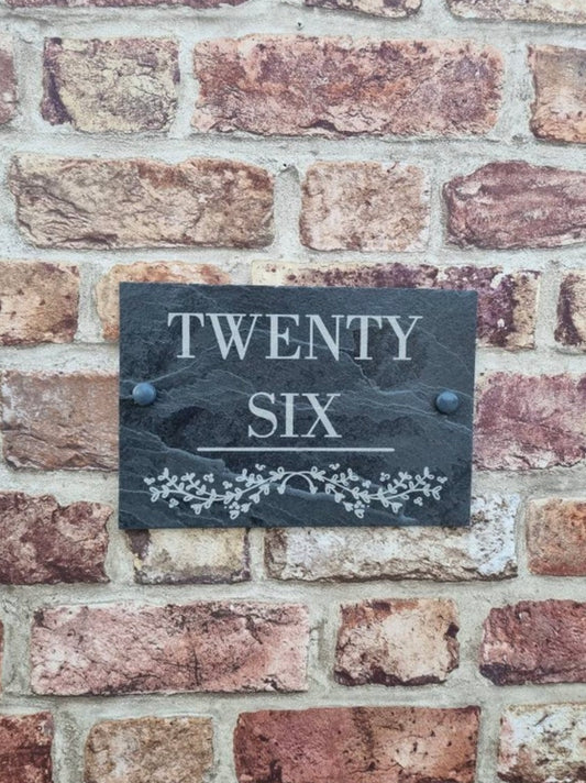 Leaf divider slate house sign