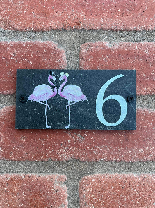 Number slate house sign flamingo small