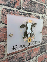 Floral cow acrylic house sign