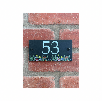 Number slate house sign wild flowers small