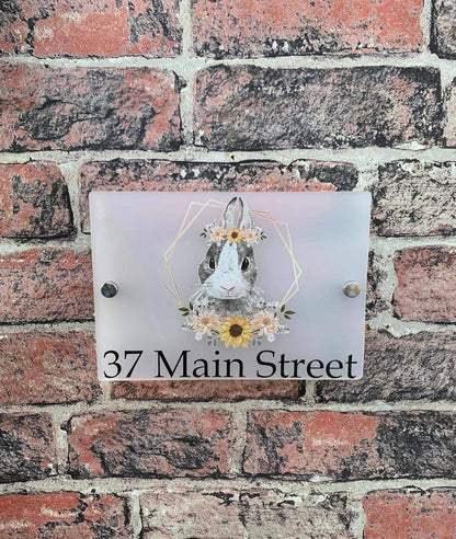 Floral rabbit acrylic house sign