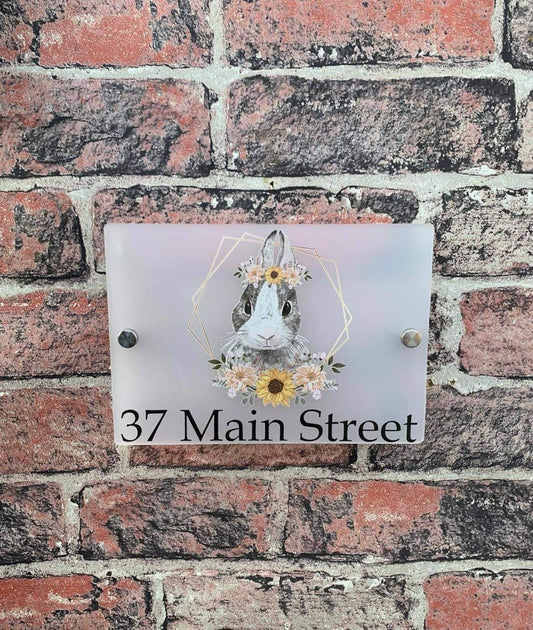Floral rabbit acrylic house sign