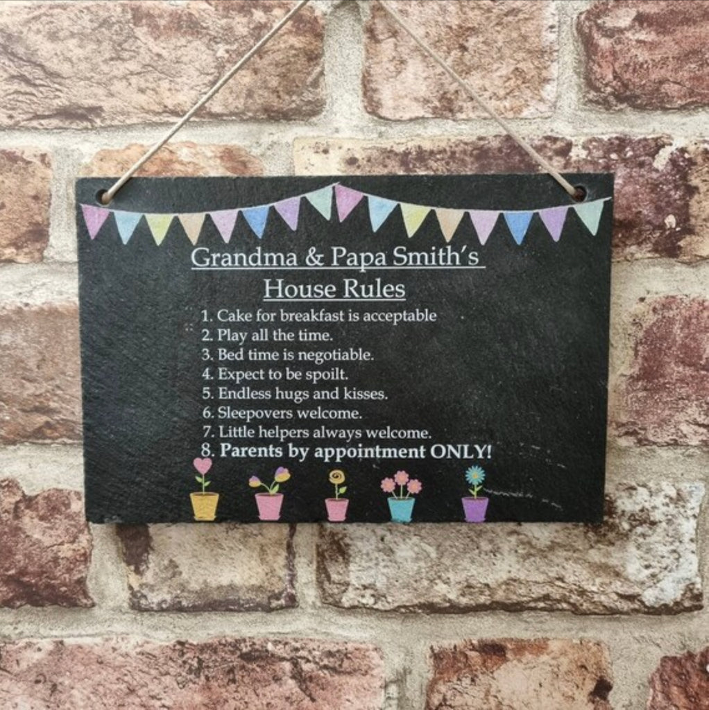 Grandparents house rules slate sign – Lazy Dave Designs