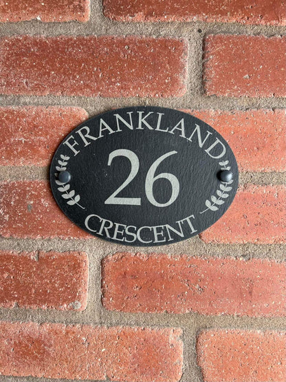 Oval Leaf slate house sign