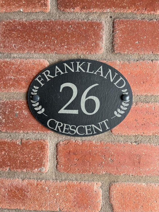 Oval Leaf slate house sign