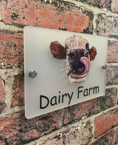 Funny cow acrylic house sign