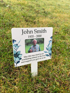 White floral memorial stake