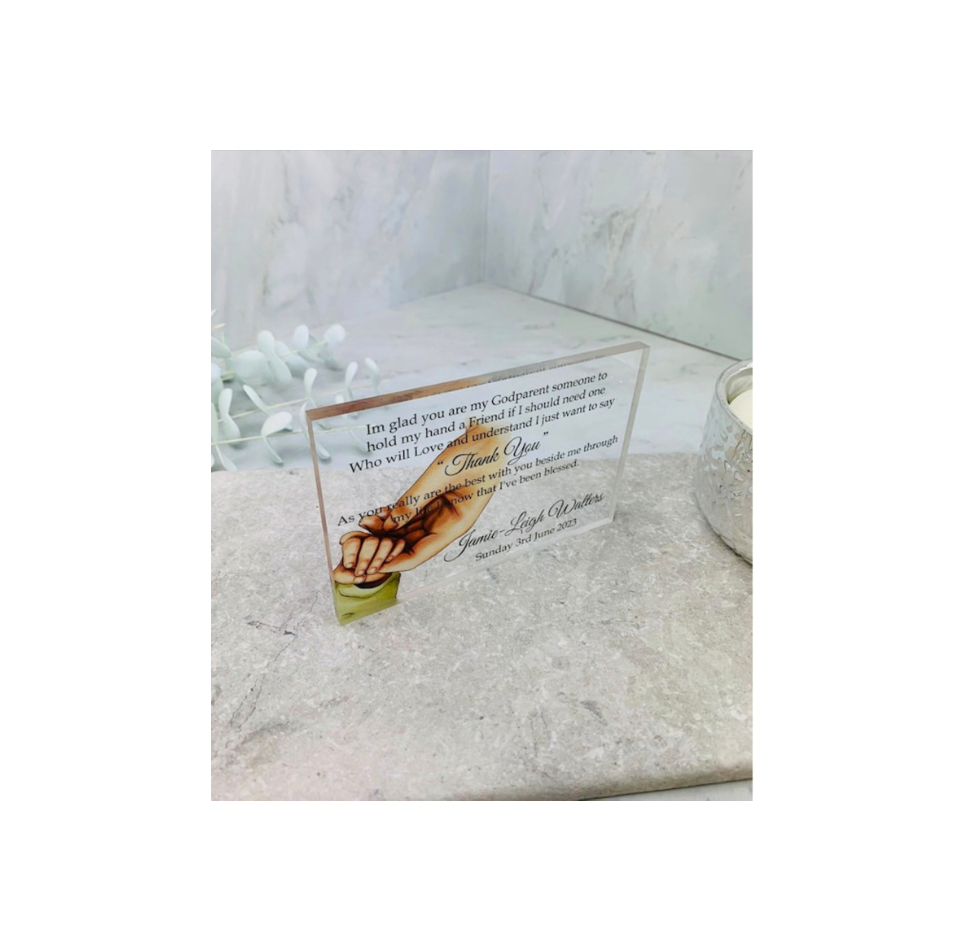 Godparent gift acrylic block