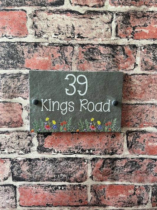 Wild flowers slate house sign
