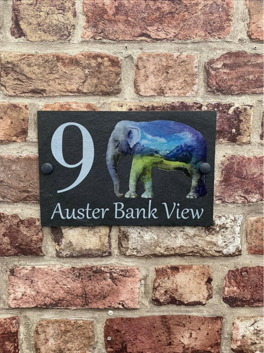Elephant slate house sign