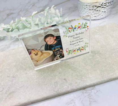 Birthday floral border acrylic block