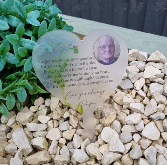 Frosted heart memorial stake forget me not