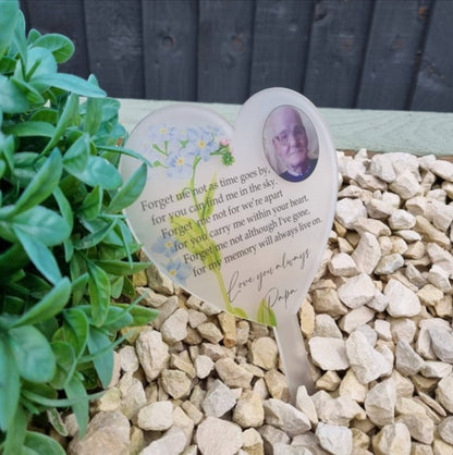 Frosted heart memorial stake forget me not