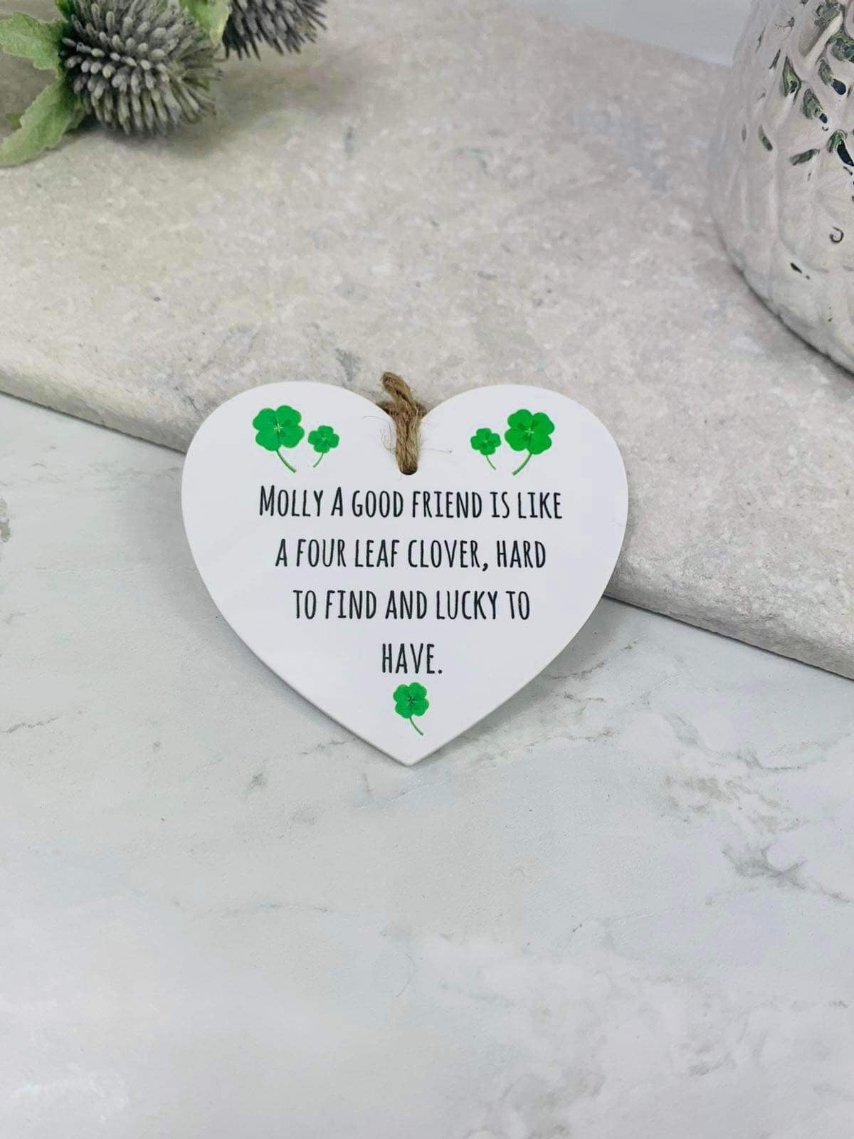 BOGOF A good friend is like a four leaf clover hanging heart keepsake