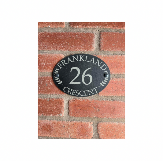 Oval Leaf slate house sign