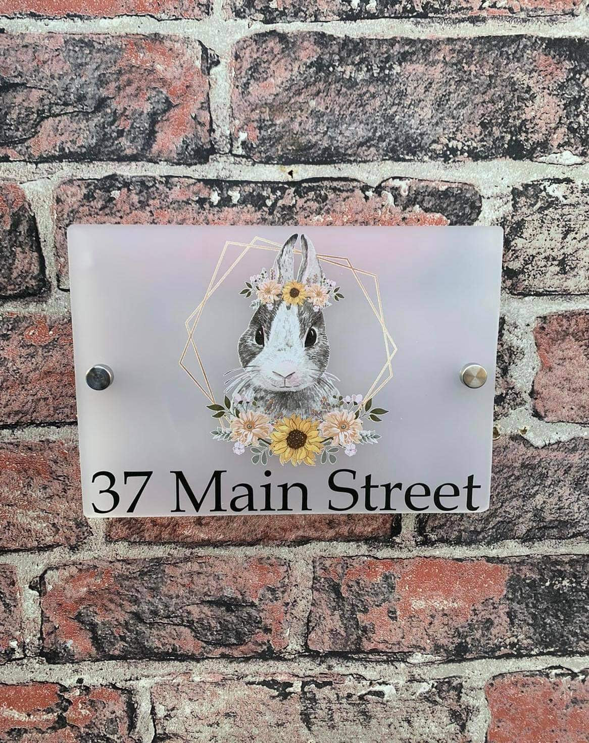 Floral rabbit acrylic house sign