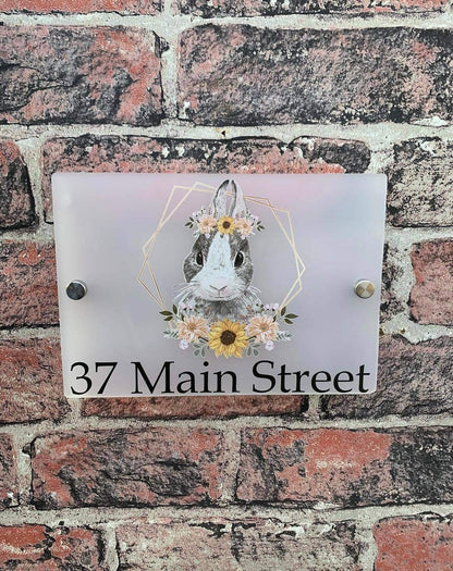 Floral rabbit acrylic house sign