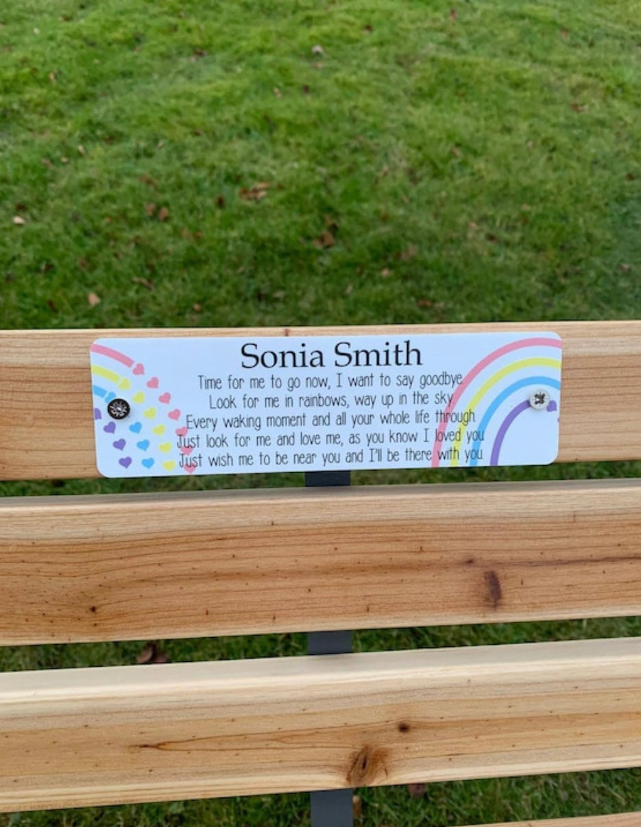 Acrylic rainbow bench memorial plaque