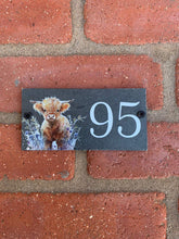 Number slate house sign highland cow floral small
