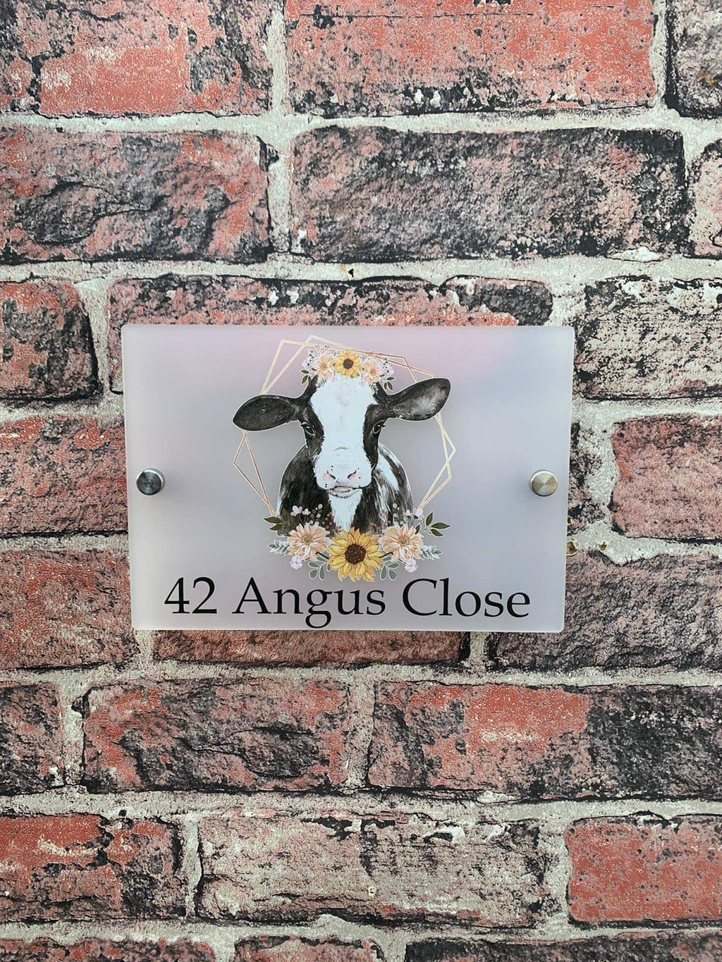 Floral cow acrylic house sign