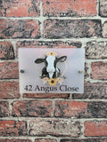 Floral cow acrylic house sign