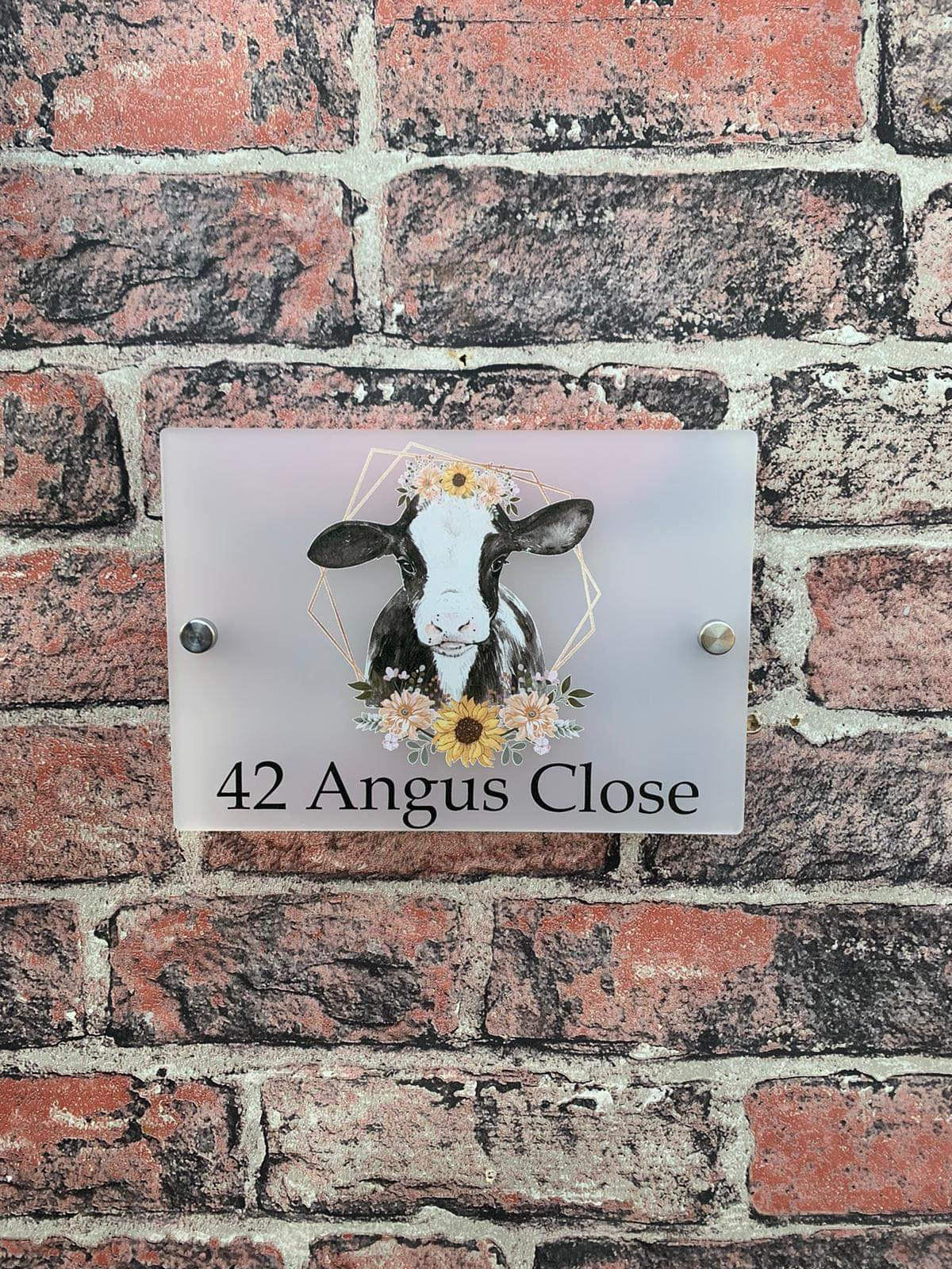 Floral cow acrylic house sign