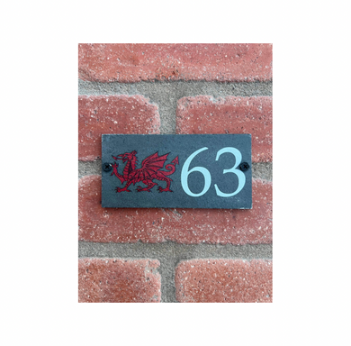 Number slate house sign Welsh dragon small